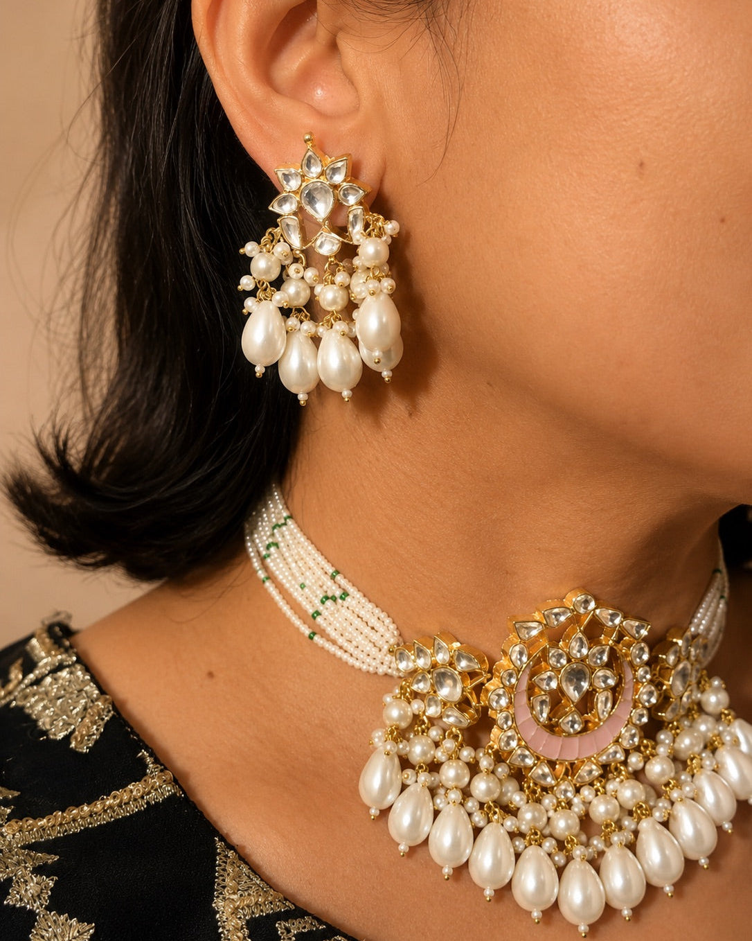 Zoya Kundan Pearl-Drop Choker Set