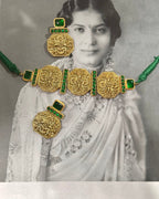 Nayantara Green-Stone Engraved Choker Set