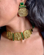 Nayantara Green-Stone Engraved Choker Set