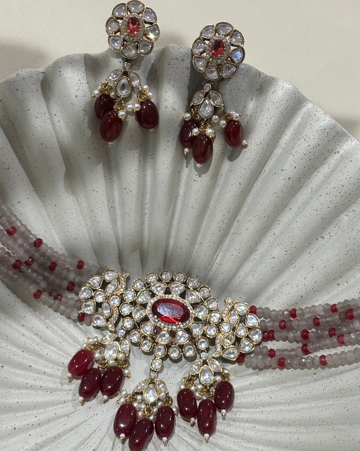 Mahira Ruby-Tone & Gray Moissanite Polki Choker Set