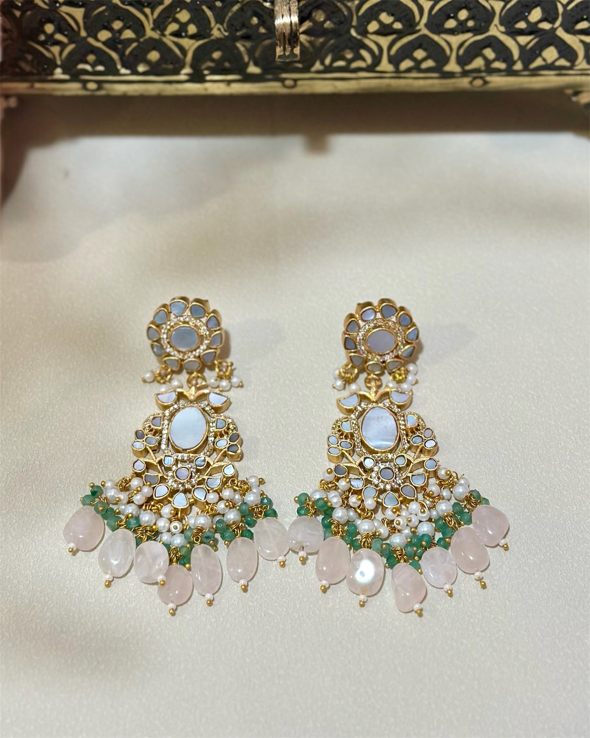 Ayla Kundan Mother-of-Pearl Drop Earrings