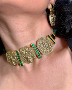 Nayantara Green-Stone Engraved Choker Set