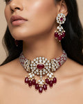 Mahira Ruby-Tone & Gray Moissanite Polki Choker Set