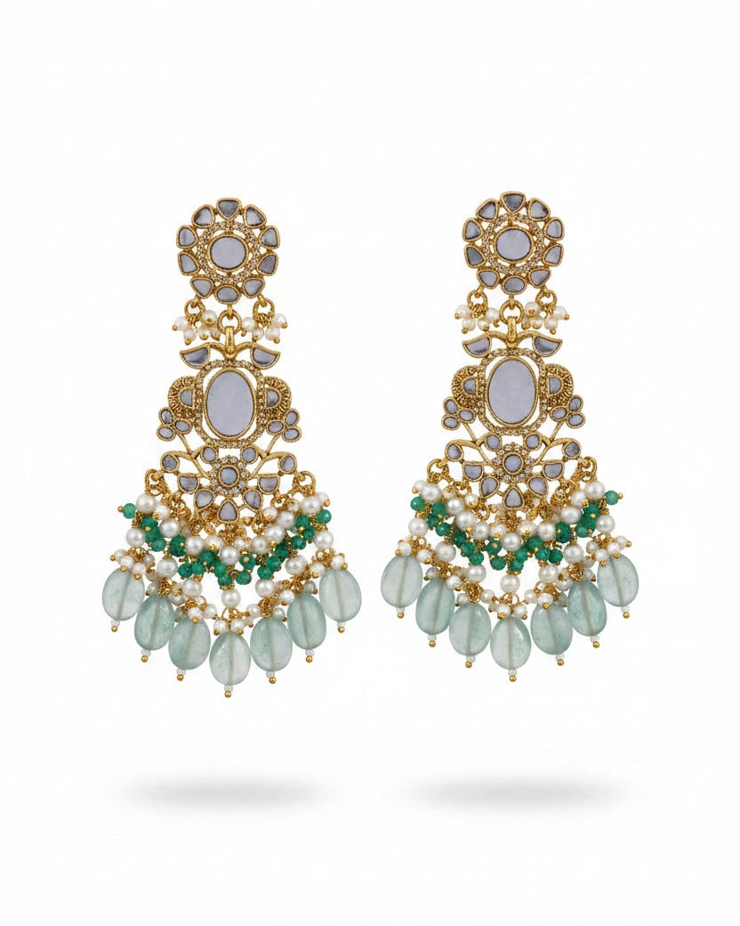 Ayla Kundan Mother-of-Pearl Drop Earrings