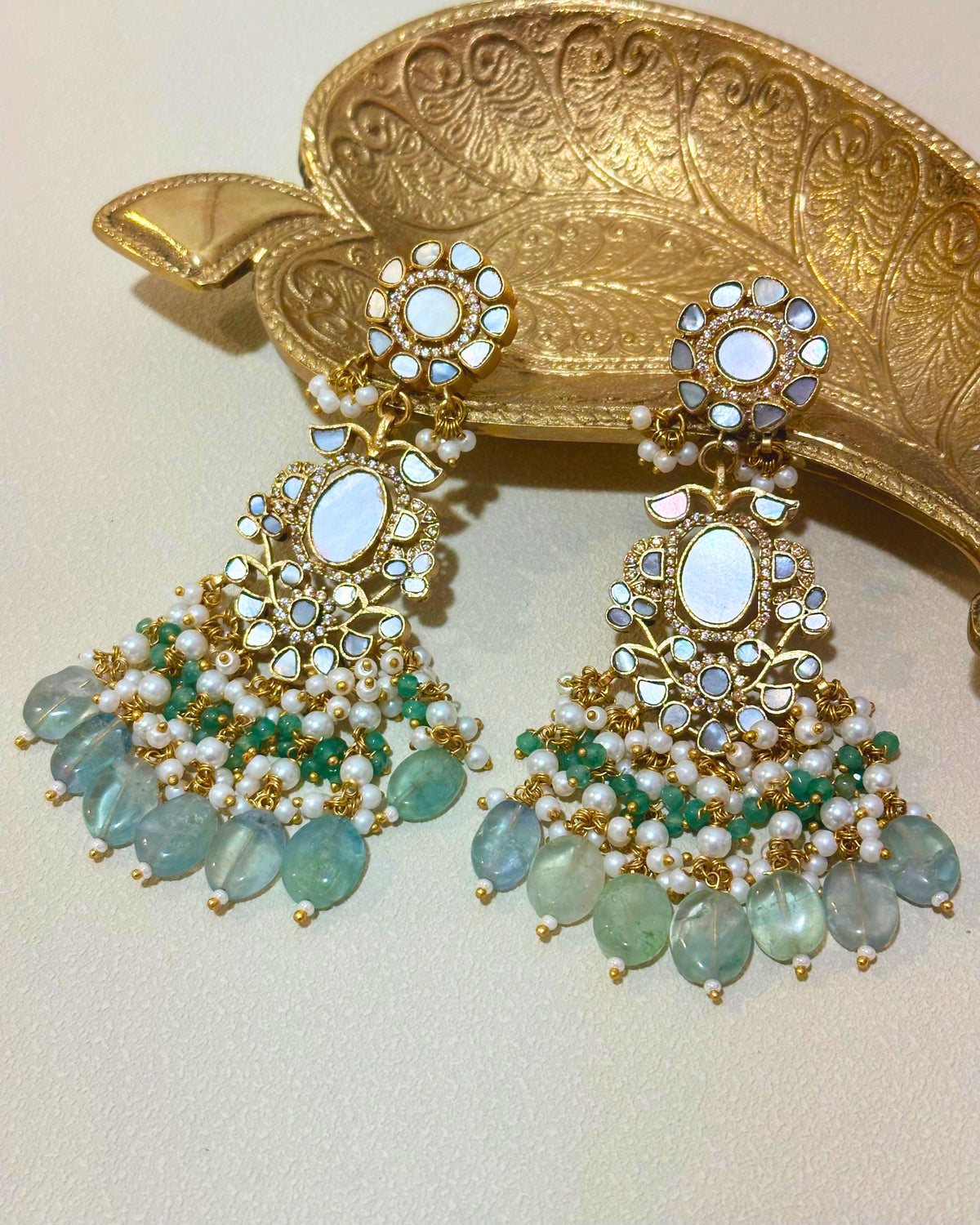 Ayla Kundan Mother-of-Pearl Drop Earrings