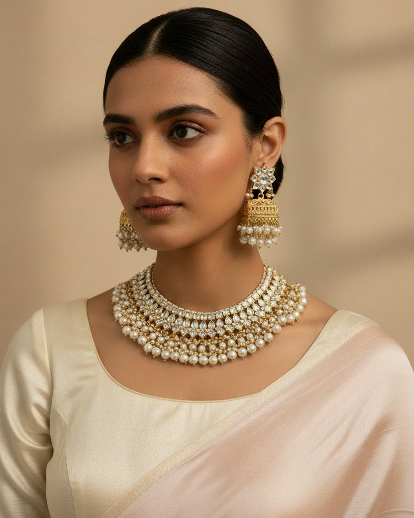 Pachi Kundan Set with Saree
