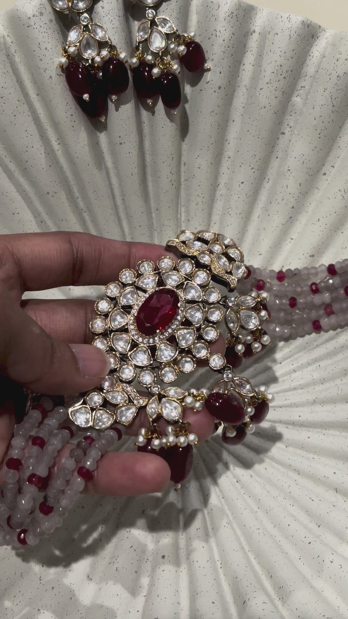 Mahira Ruby-Tone & Gray Moissanite Polki Choker Set
